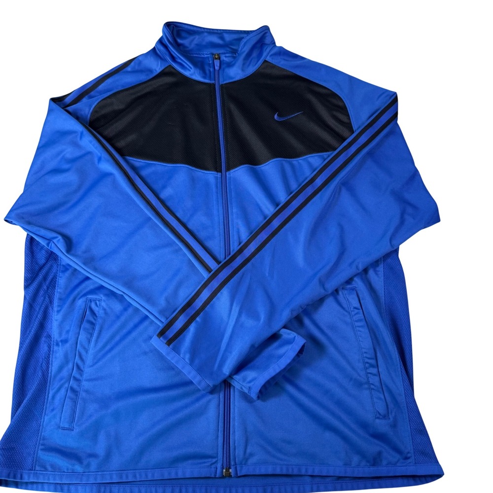 Nike Track Jacket Mens XL Blue Black Full Zip Athletic Swoosh 519534-495
